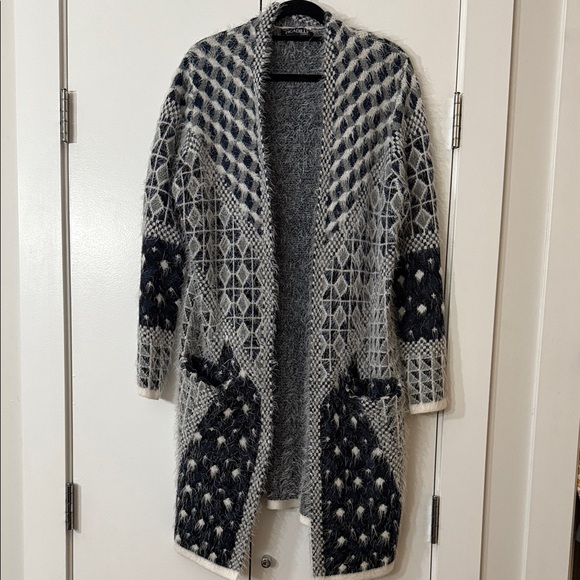 Picadilly Fashion Sweaters - Picadilly Black and Gray Geometric Cardigan